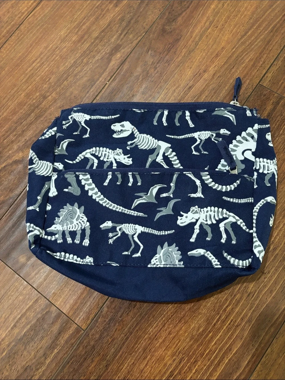 Kids Navy Dinosaur Skeleton Zip Pouch